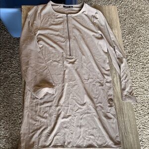 Tan Long Sleeve Dress with Zipper Detail